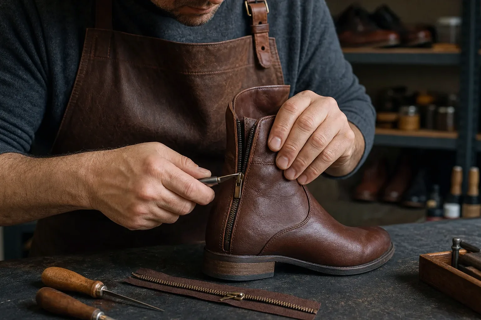 Serviço conserto de zíper de botas de O Polo Sapateiro Americana em Americana